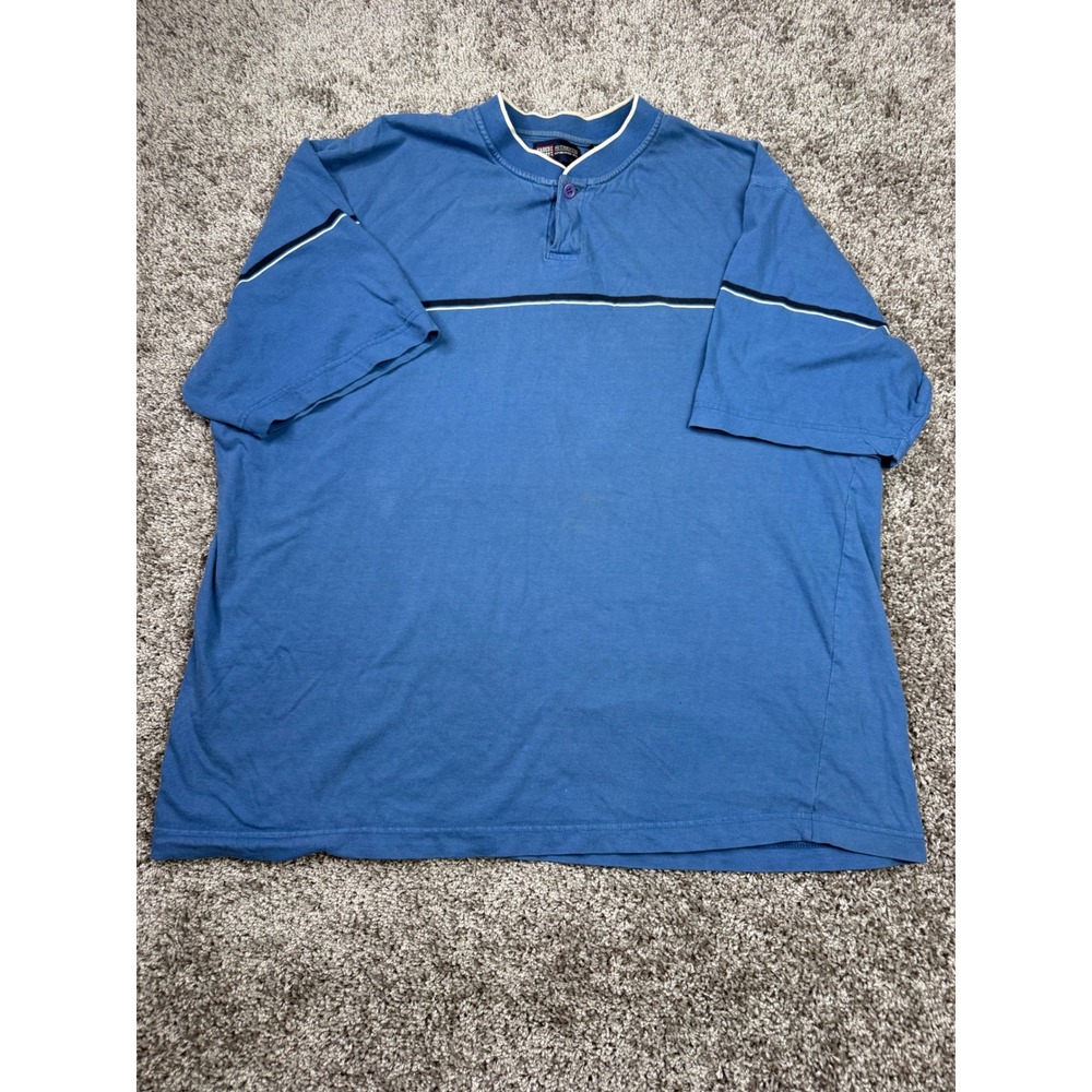Faded Glory Mens XL Canal Blue Henley T-Shirt Short Sleeve Striped Cotton Top